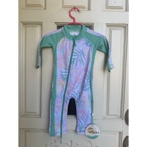 Caden Lane Tropical Palm Long Sleeve Zip Rash Guard Swimsuit UPF 50+ Size 3-6M